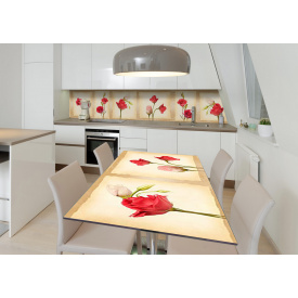 Наклейка 3Д виниловая на стол Zatarga «Алые эустомы» 650х1200 мм для домов, квартир, столов, кофейн, кафе