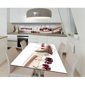 Наклейка 3Д виниловая на стол Zatarga «Зёрна и черешня» 650х1200 мм для домов, квартир, столов, кофейн, кафе