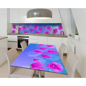 Наклейка 3Д виниловая на стол Zatarga «Неоновые маки» 650х1200 мм для домов, квартир, столов, кофейн, кафе