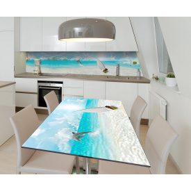 Наклейка 3Д вінілова на стіл Zatarga «Купання дельфіна» 650х1200 мм для будинків, квартир, столів, кав'ярень