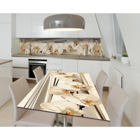 Наклейка 3Д виниловая на стол Zatarga «Сон белой орхидеи» 650х1200 мм для домов, квартир, столов, кофейн, кафе