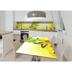 Наклейка 3Д вінілова на стіл Zatarga «Квіткові гості» 600х1200 мм для будинків, квартир, столів, кав'ярень, кафе