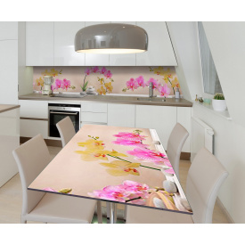 Наклейка 3Д вінілова на стіл Zatarga «Сяючі орхідеї» 650х1200 мм для будинків, квартир, столів, кав'ярень