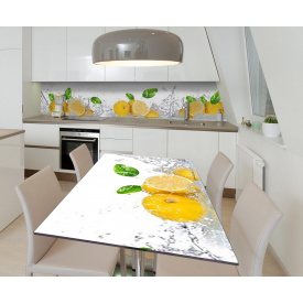 Наклейка 3Д вінілова на стіл Zatarga «Бризки лимона» 650х1200 мм для будинків, квартир, столів, кав'ярень.