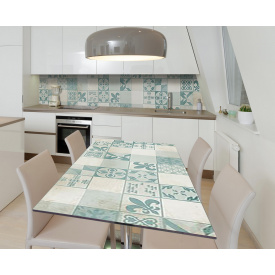Наклейка 3Д вінілова на стіл Zatarga «Азулежу в бірюзі» 600х1200 мм для будинків, квартир, столів, кав'ярень.