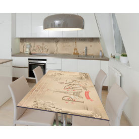 Наклейка 3Д виниловая на стол Zatarga «Парижские наброски» 650х1200 мм для домов, квартир, столов, кофейн,