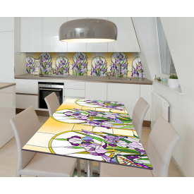 Наклейка 3Д виниловая на стол Zatarga «Ирисы на витражах» 600х1200 мм для домов, квартир, столов, кофейн, кафе
