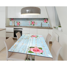 Наклейка 3Д виниловая на стол Zatarga «Роза и бирюза» 600х1200 мм для домов, квартир, столов, кофейн, кафе