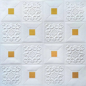 Самоклеющаяся декоративная потолочно-стеновая 3D панель Sticker Wall фигуры с золотом 700x700x5мм (314)