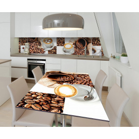 Наклейка 3Д вінілова на стіл Zatarga «Кавова парочка» 600х1200 мм для будинків, квартир, столів, кав'ярень.