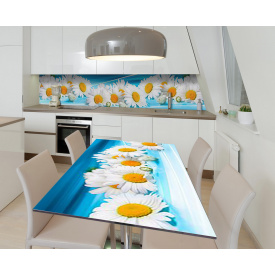 Наклейка 3Д виниловая на стол Zatarga «Панно из ромашек» 650х1200 мм для домов, квартир, столов, кофейн, кафе
