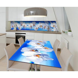 Наклейка 3Д виниловая на стол Zatarga «Орхидеи в океане» 600х1200 мм для домов, квартир, столов, кофейн, кафе