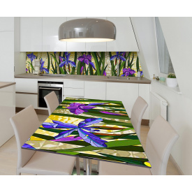 Наклейка 3Д вінілова на стіл Zatarga «Квіткові вітражі» 600х1200 мм для будинків, квартир, столів, кав'ярень.