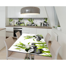 Наклейка 3Д вінілова на стіл Zatarga «Союз квітів та каменю» 650х1200 мм для будинків, квартир, столів, кав'ярень,