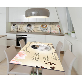 Наклейка 3Д виниловая на стол Zatarga «Чашка бодрости» 600х1200 мм для домов, квартир, столов, кофейн, кафе