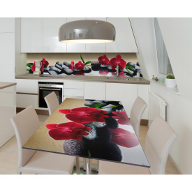 Наклейка вінілова на стіл Zatarga  "Червоні Орхідеї на камінні" 600х1200 мм