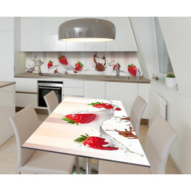 Наклейка 3Д вінілова на стіл Zatarga «Полуниця з молоком» 600х1200 мм для будинків, квартир, столів, кав'ярень,
