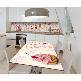 Наклейка 3Д вінілова на стіл Zatarga «Карта десертів» 600х1200 мм для будинків, квартир, столів, кав'ярень.