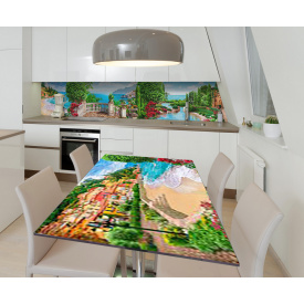 Наклейка 3Д вінілова на стіл Zatarga «Балкончик біля моря» 600х1200 мм для будинків, квартир, столів, кав'ярень, кафе