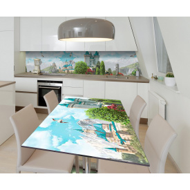 Наклейка 3Д виниловая на стол Zatarga «Неприступные бирюзовые крыши» 650х1200 мм для домов, квартир, столов,