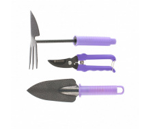 Набор садового инструмента с секатором пластиковые рукоятки Palisad STANDARD 3 предмета Фиолетовый