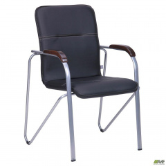 Офисный стул AMF Самба каркас-алюм подлокотники-орех кожзам-черный без канта Винница