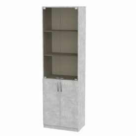 Офисный шкаф для документов КШ-6 Компанит со стеклом дверьки дсп серый бетон - ателье светлый
