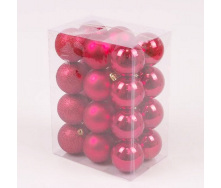 Набор пластиковых новогодних шаров Flora 24 шт D-6 см Красный (44415)