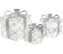 Набір декоративних подарунків - 3 коробки 15х20см, 20х25см, 25х30см з LED-підсвіткою, білий з сріблом BonaDi DP69599