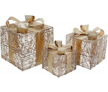 Набір декоративних подарунків - 3 коробки 15х20см, 20х25см, 25х30см з LED-підсвіткою, шампань з золотом BonaDi DP69606