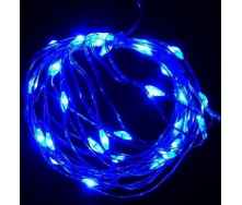 Светодиодная гирлянда нить на батарейках статический режим Led Капли росы 50 светодиодов 5 м Синяя