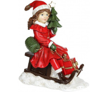 Декоративная статуэтка Девочка с ёлкой на санках 19х11х22см, красный Bona DP73668