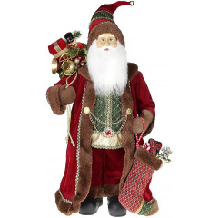 Новорічна фігурка Санта з шкарпеткою 60см (м'яка іграшка), бордо з коричневим Bona DP73694 Надвірна