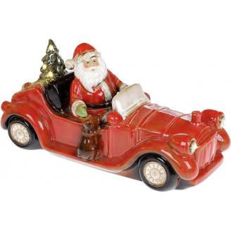 Новогодний декор Санта в красном автомобиле с LED подсветкой Bona DP69429