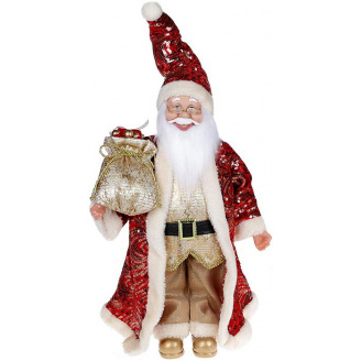 Декоративна статуетка Санта з мішком 45см, червоний із золотом Bona DP69505
