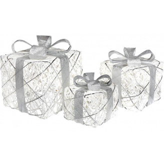Набір декоративних подарунків - 3 коробки 15х20см, 20х25см, 25х30см з LED-підсвіткою, білий з сріблом BonaDi DP69599