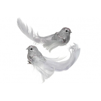 Декоративная птица на клипсе BonaDi 4 шт 12.5 см Серебро (499-097)