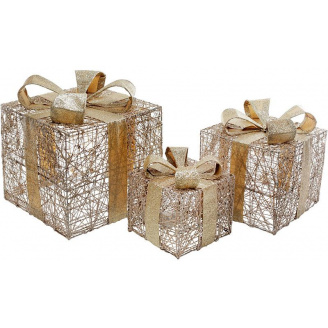 Набір декоративних подарунків - 3 коробки 15х20см, 20х25см, 25х30см з LED-підсвіткою, шампань з золотом BonaDi DP69606