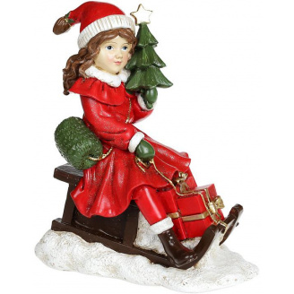 Декоративна статуетка Дівчинка з ялинкою на санчатах 19х11х22см, червоний Bona DP73668