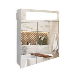 Дзеркальна панорамна шафка у ванну кімнату з підсвічуванням TR24-60 600х700х120 мм Біла Львів