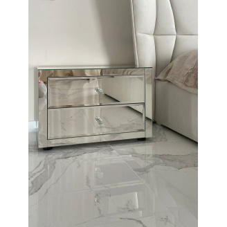 Тумбочка приліжкова дзеркальна М05 Tobi Sho з шухлядами, Дзеркало Срібло/Фацет, 435х600х400 мм