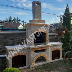 Камин печь барбекю Манчестер с двумя столами и дверцами Мрамор кремовый Дніпро