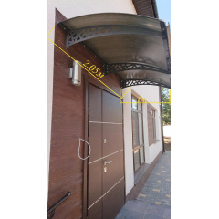 Металический сборный навес (козырек) над дверью Dash'Ok 2.05x1 м Hi-tech, тем-серый, сот 6 мм, бронза Кушугум
