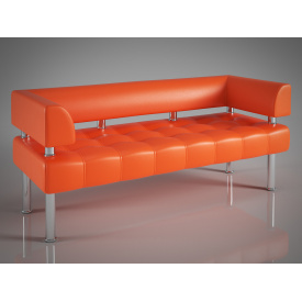 Офисный диван Тонус Сентензо 140 см с подлокотниками оранжевый кожзам