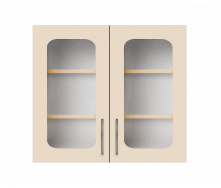 Навесной шкаф-витрина (двухдверный) (стекло 4 мм) ширина 600 МАКСИ МЕБЕЛЬ Серый/Ваниль (80017)