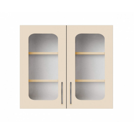 Навесной шкаф-витрина (двухдверный) (стекло 4 мм) ширина 1000 МАКСИ МЕБЕЛЬ Серый/Ваниль (80021)