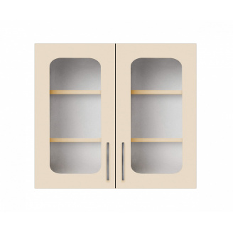Навесной шкаф-витрина (двухдверный) (стекло 4 мм) ширина 700 МАКСИ МЕБЕЛЬ Серый/Ваниль (80018)