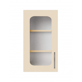 Навесной шкаф-витрина (однодверный) (стекло 4 мм) ширина 500 МАКСИ МЕБЕЛЬ Серый/Ваниль (80039)