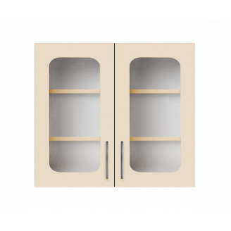 Навесной шкаф-витрина ширина 500 (двухдверный) (стекло 4 мм) МАКСИ МЕБЕЛЬ Серый/Ваниль (80016)
