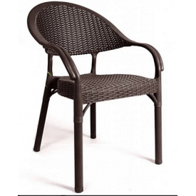 Обеденный стул-кресло София 84х55х59 см металлопластик коричневый плетение искусственный ротанг